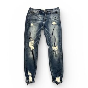 Kan Can Distressed Skinny Jeans - Dark Blue Size 13x30